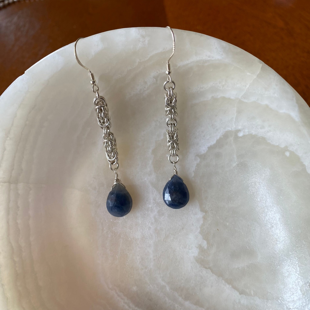 Sterling Silver Byzantine Sapphire Drop Earring